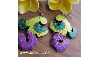 Hand Carved Wooden Earrings Painting Multi Color